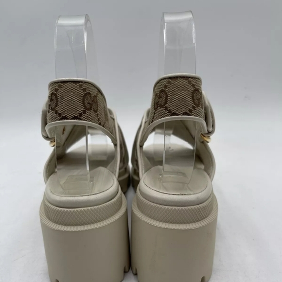 Gucci Women's GG Supreme Lug Sole Slingback Sandals Beige Size 38 - Picture 7 of 8